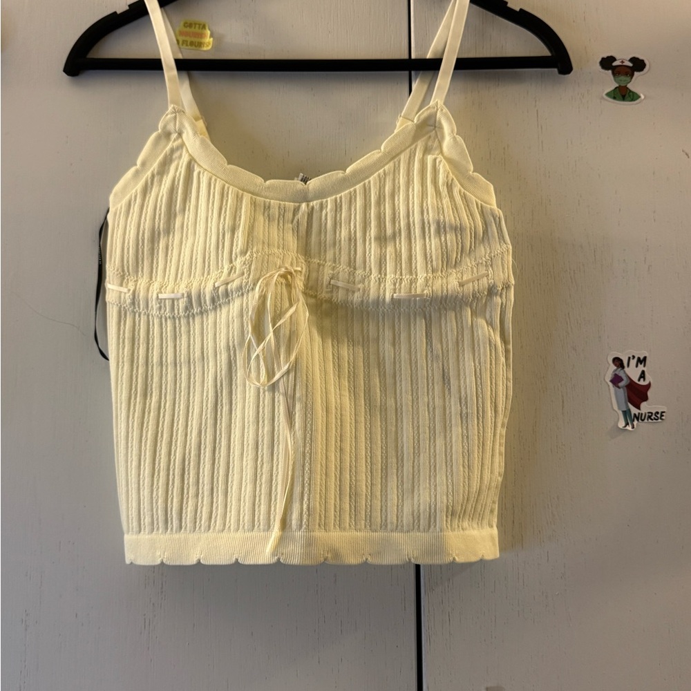 Forever 21 Cream Ribbed Tie Front Camisole